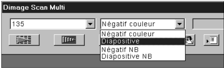 KONICA MINOLTA SCAN MULTI I SOFTWARE - Dans la fenêtre de Commandes, sélectionnez le type de film dans la liste déroulante. - 1