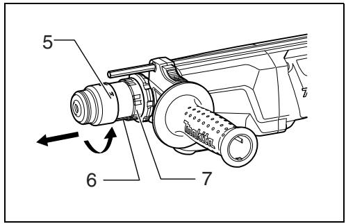 Technical diagram of a mechanical assembly with numbered components and directional arrows indicating motion or flow.