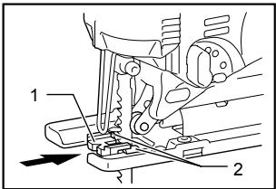 Technical diagram showing mechanical assembly with labeled parts 1 and 2, likely illustrating a vehicle or mechanical assembly.