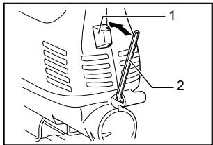 Diagram of car seatbelt mechanism with labeled parts 1 and 2