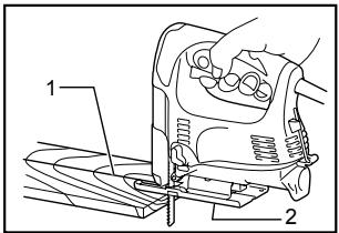 Technical diagram of a mechanical assembly with labeled parts 1 and 2