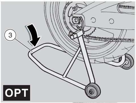 APRILIA RS 125 - Positionnement du vehicule sur la bequille de soutien arriere OPT - 2