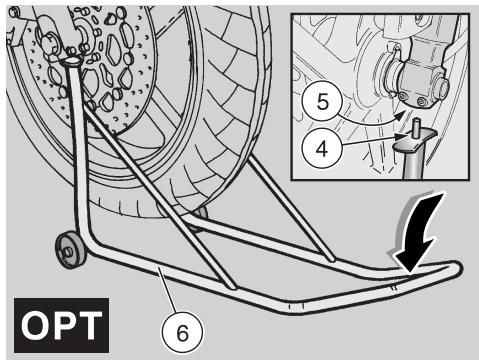 APRILIA RS 125 - Positionnement du vehicule sur la bequille de soutien avant OPT - 1