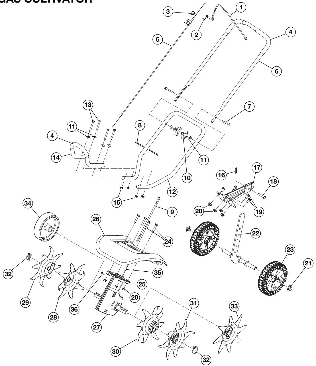 MTD TB144 - LOWER CULTIVATOR PARTS - MODEL TROY-BILT CULTIVATOR 4-CYCLE GAS CULTIVATOR - 1