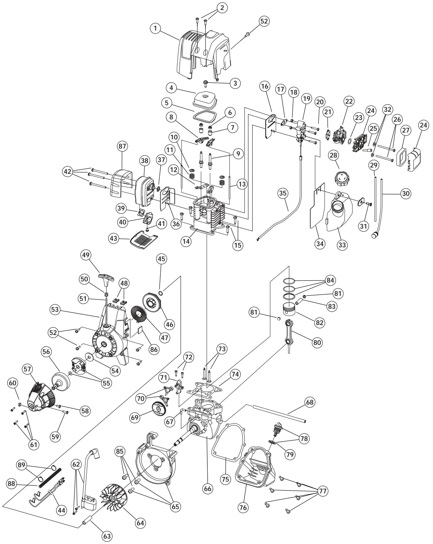 MTD TB475SS - ENGINE PARTS - MODELS TB425CS, TB475SS & TB490BC 4-CYCLE GAS TRIMMERS - 1