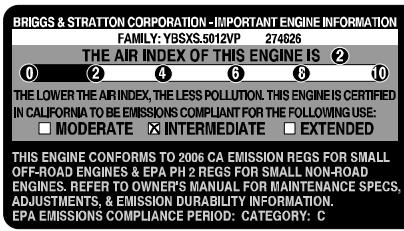 MTD 290000 - After July 1, 2000, Look For Emissions Compliance Period On Engine Emissions Compliance Label - 2