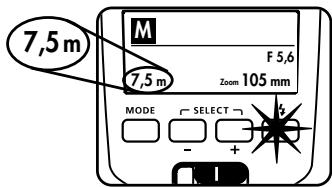 METZ MECABLITZ 50 AF-1 DIGITAL - Indicación de alcance en modo manual M - 1