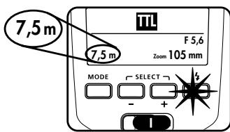 METZ MECABLITZ 50 AF-1 DIGITAL - Aanduidingen van de reikwijdte in de TTL-flitsfunctionies - 1