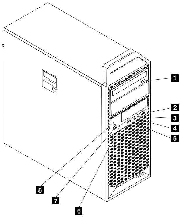 LENOVO THINKSTATION S30 (SV736FR), THINKSTATION S30 (SV739FR), THINKSTATION S30 (SV742FR) - Localisation des connecteurs, des boutons de commande et des voyants à l'avant de l'ordinateur - 1