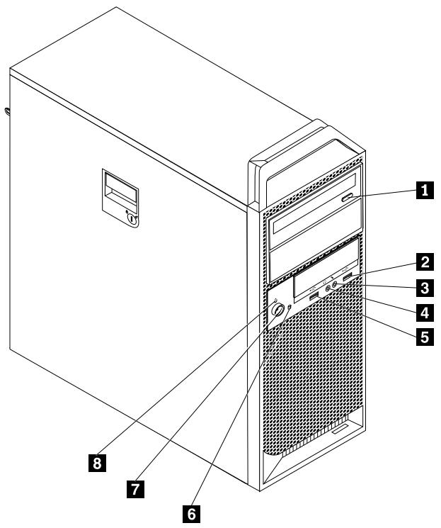 LENOVO THINKSTATION S30 (RFCB7FR) - Localisation des connecteurs, des boutons de commande et des voyants à l'avant de l'ordinateur - 1