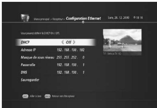 HUMAX TN7000HD TNTSAT - Installation réseau (MENU> Installation récepteur > Réseau) - 2
