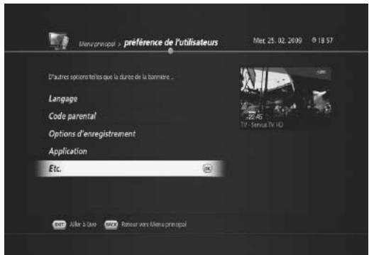 HUMAX TN7000HD TNTSAT - Modification de la durée d'affichage du bandeau d'information - 2