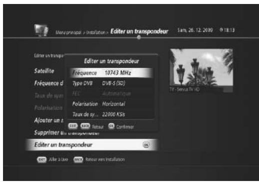 HUMAX TN7000HD TNTSAT - Ajout d'un nouveau transpondeur (MENU > Installation > Modifier le transpondeur) - 1