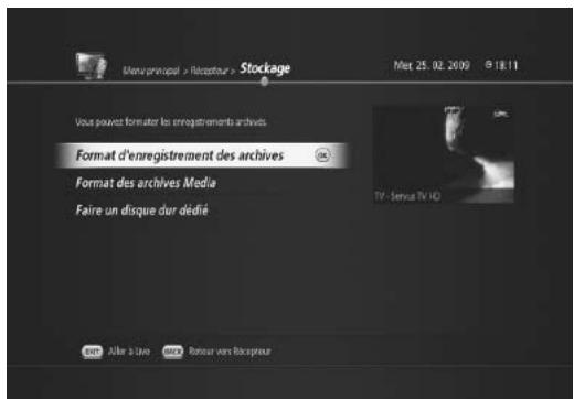 HUMAX TN7000HD TNTSAT - Formater un disque dur USB (MENU > Installation récepteur > Stockage) - 1