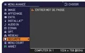 HITACHI CP-X4011N - Accédez au menu SECURITE - 1