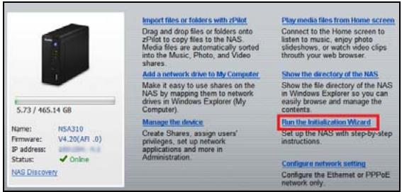 ZYXEL NSA310 - Click Run the Initialization Wizard. - 1