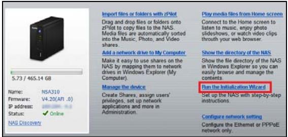 ZYXEL NSA310 - Klichen Sie auf Run the Initialization Wizard (Initialisierungss assistant starten). - 1