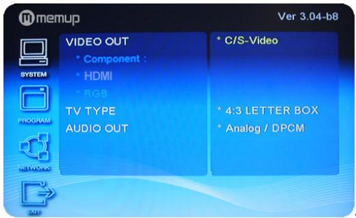 MEMUP MEDIA DISK TWX - Paramètres du menu configuration - 1