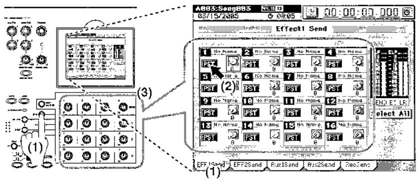 KORG D3200 - Réglage du niveau de départ vers l'effet master 1 pour chaque piste - 2