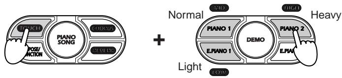 KORG NC500 - Hold down TOUCH and press the appropriate SOUND button: E. PIANO 1 (LOW) to select light action, PIANO 1 (MID) to select normal action, or PIANO 2 (HIGH) to select heavy action. - 1