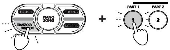 KORG NC500 - With playback stopped, hold down TRANSPOSE/FUNCTION and press the PART button of the part that you wish to erase. - 1