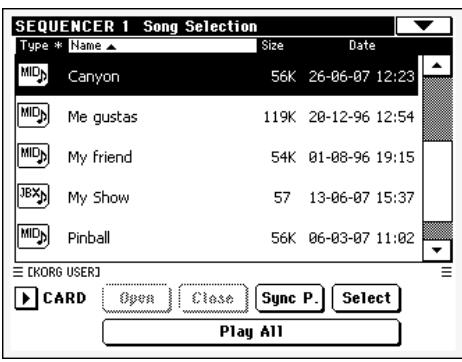 KORG PA500 - Appuyez sur la case sequencer 1 pour afficher la fenêtre song select. - 3