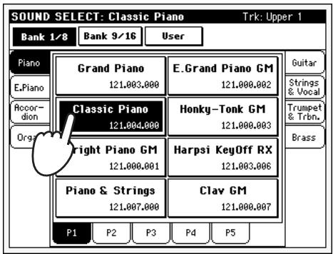 KORG PA500 - Sélectionnez un son dans la fenêtre de sélection du son (sound select). - 1