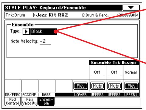 KORG PA500 - Pour sélectionner un style d'harmonisation différent, gardez enfoncé le bouton SHIFT et appuyez sur le bouton ensemble pour afficher la page ensemble. - 4