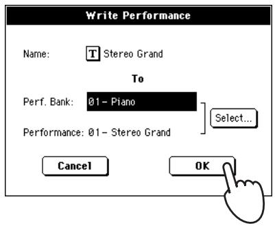 KORG PA500 - Pour affecter un nouveau nom à la performance. - 2