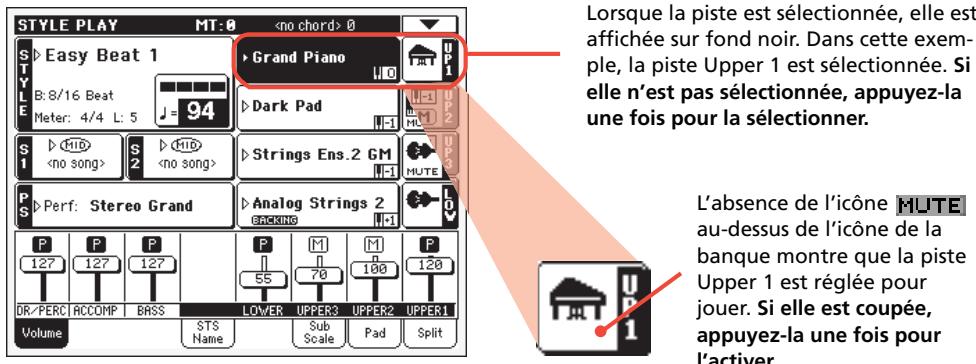 KORG PA500 - Vérifiez que la piste upper 1 est sélectionnée et qu'elle est en mode play. - 1