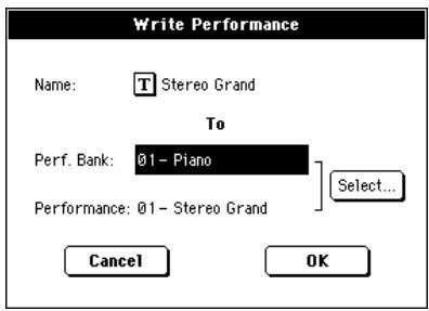 KORG PA500 - Boîte de dialogue write performance - 1