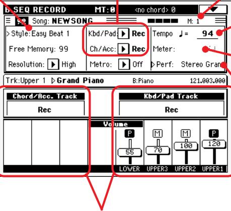 KORG PA500 - Si nécessaire, régalez chacun des parametéséditables de l'écran. - 1