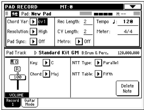 KORG PA500 - La page principale du mode pad record - 1