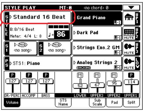 KORG PA500 - Sélectionnez un style dans la fenêtre style select. - 2