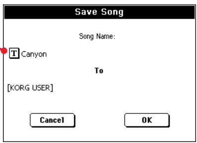 KORG PA500 - Appuyez sur le bouton save à l'écran pour afficher la boîte de dialogue save song. - 1