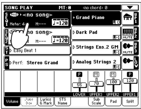 KORG PA500 - Appuyez sur la case sequencer 1 pour afficher la fenêtre song select. - 1