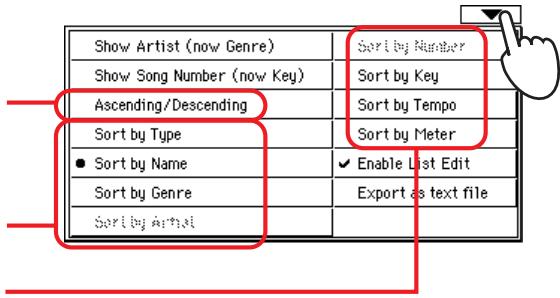 KORG PA500 - Appuyez sur l'icône du menu de la page pour ouvrir le menu de la page. - 1