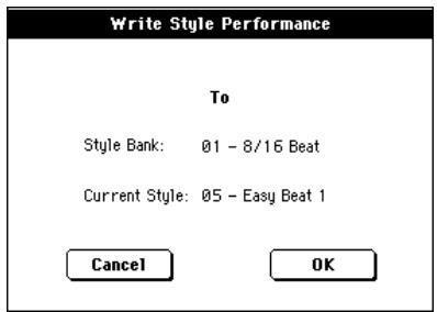 KORG PA500 - Boîte de dialogue write style performance - 1