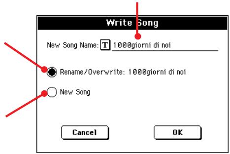 KORG PA588 - Appuyez sur le bouton t (text edit) pour affecter un nom à la nouvelle saisie, ensuite appuyez sur OK pour sauvegarder la saisie dans la base de données de song book. - 1