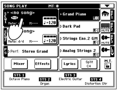 KORG PA588 - Appuyez sur la case sequencer 1 pour afficher la fenêtre song select. - 1