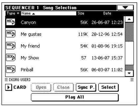 KORG PA588 - Appuyez sur la case sequencer 1 pour afficher la fenêtre song select. - 3