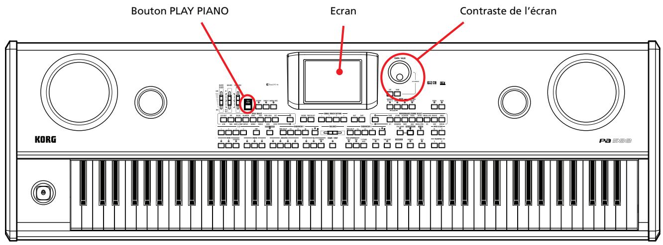 KORG PA588 - Réglage de la posture, du contraste de l'écran et de la réponse du clavier - 1