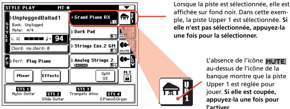 KORG PA588 - Vérifiez que la piste upper 1 est sélectionnée et qu'elle est en mode play. - 1