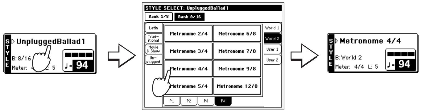 KORG PA588 - En mode "style play", sélectionnez le style de métronome correspondant à la métrique souhaitée. - 1