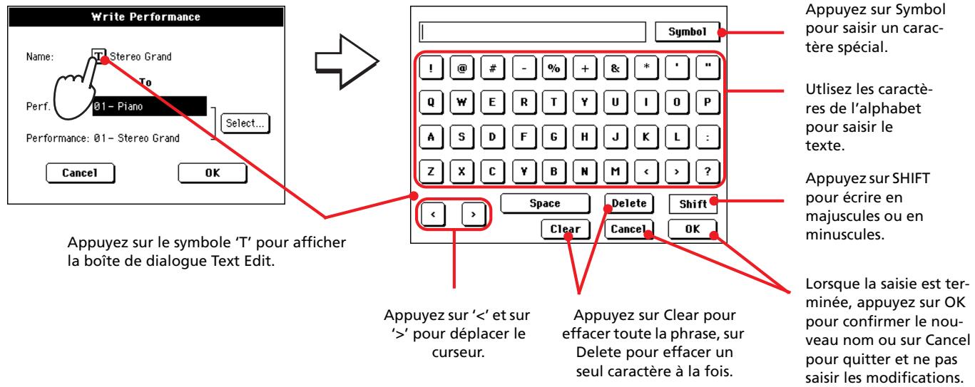 KORG PA588 - Pour affecter un nouveau nom à la performance. - 1
