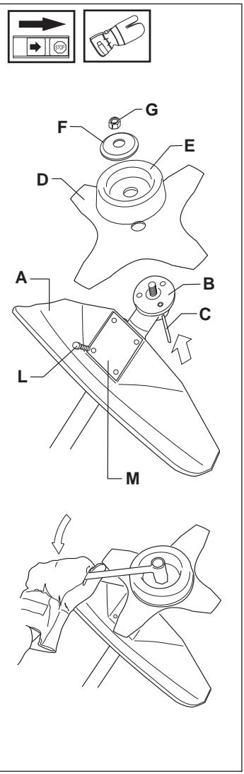 JONSERED J-HANDLE SET - Assembling the blade guard and grass blade - 1