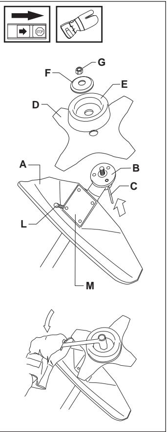 JONSERED J-HANDLE SET - Monteren van maaibladbeschemkap, maaiblad en maaimes - 1