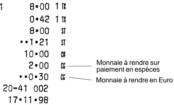 OLIVETTI CMS 140 B - Opérations standard en devise locale de base Enregistrement d'une vente à l'unité et calcul de la monnaie - 1