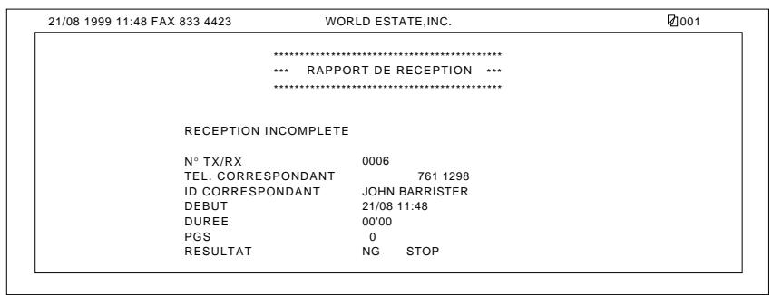 OLIVETTI COPIA 9916 - Rapport d'erreur (réception) - 1