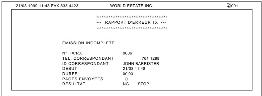 OLIVETTI COPIA 9916 - Rapport d'erreur d'émission - 1